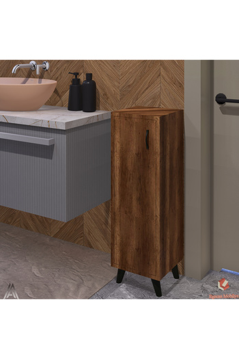 Egecan Mobilya Ceviz Tek Kapaklı 3 Raflı Banyo Dolabı Havlu Dolabı Sabunluk Kiler Dolabı Erzak Dolabı Ekmek Dolabı