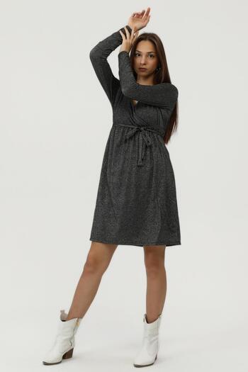 Miss Murem Double-breasted Collar Glitter Dress-silvery Black