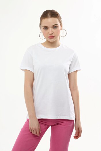 Miss Murem Round Neck Basic T-shirt-white