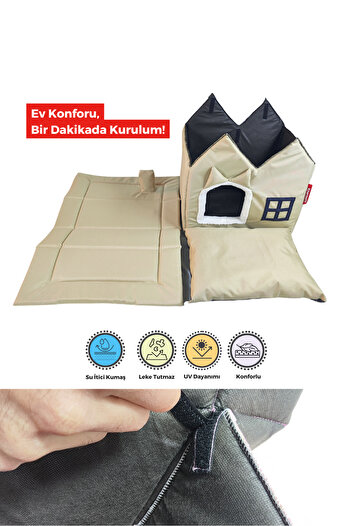 XPERMATE Kedi Evi Kedi Villası Kedi Kulübesi Kedi Evleri Bej Petvılla