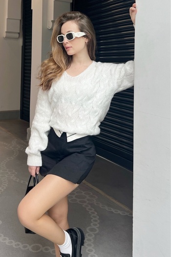 Bianco Lucci Pulover tricotat cu model din împletitură de păr