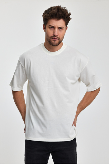 COMBİNE MİCHAİL Ανδρικό μπλουζάκι Oversize Fit Thick Fabric Textured Crew Neck