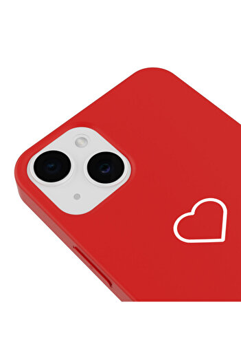 Casen iPhone 13 Kalp Tasarımlı Kırmızı Renkli Silikon Telefon Kılıfı