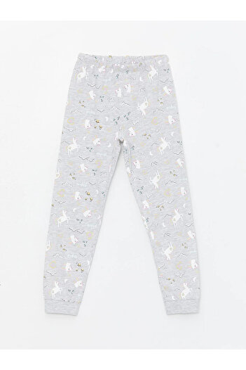 LC Waikiki LCW Kids Bisiklet Yaka Baskılı Uzun Kollu Kız Çocuk Pijama Takımı