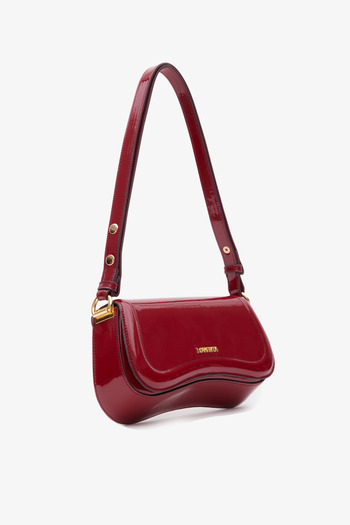 LOVENTA Hera Patent Leather Claret Red Cherry Red Adjustable Strap Baguette Bag