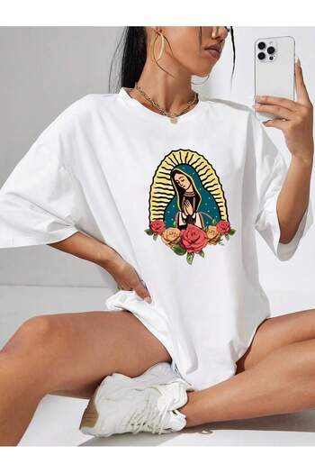 Jose Clothing Μπλουζάκι Unisex Λευκό εμπριμέ από οργανικό βαμβάκι Oversize κοντό μανίκι
