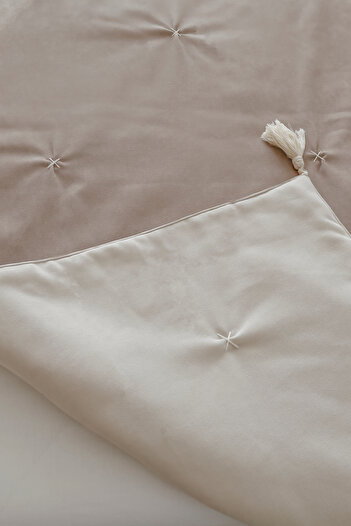 RİTMOHOME Double Sided Cream/Earth Bed Runner & Inner Filled Throw Pillow Set Double Dowry Tufted Country