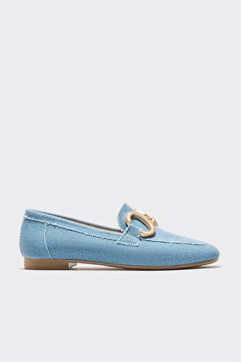 Elle Shoes Mavi Deri Kadın Loafer