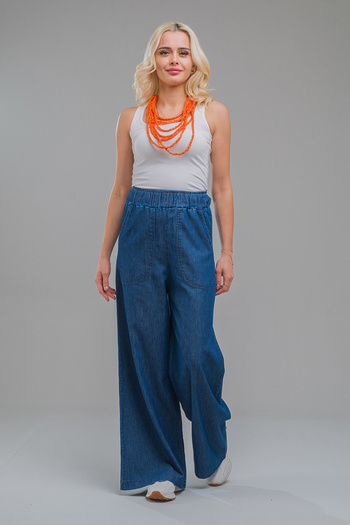 Bold & Young Women's Indigo Color Pocketed Wide Leg Elastic Waist Thin Jeans