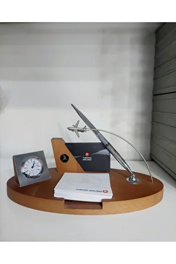 Havacı Uçuş Dünyası Desktop Organizer with Logo, Clock and Airplane