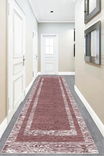 on the clouds Geometric Frame Patterned - Washable Non-Slip Carpet and Runner