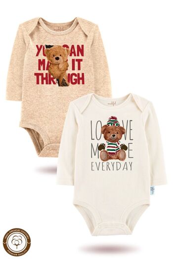 MAHFEL 2-Piece 100% Cotton Organic Printed Snap Fastener Baby Bodysuit