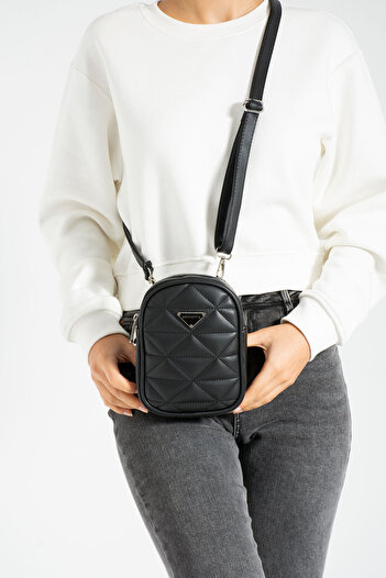 By Hakan Sn 1395 Unisex Phone Holder crossbody bag with Zipper Section and Adjustable Strap BLACK