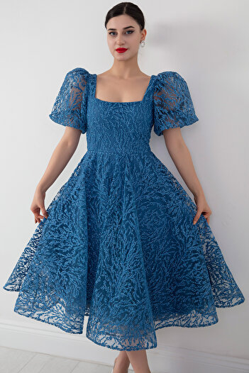 PULLIMM Square Neck Glitter Tulle Dress 1491
