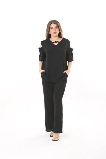 xlargebutik LARGE SIZE CLOTHING FLEXIBLE BLACK AYROBIN FABRIC SUIT STYLISH AND COMFORTABLE