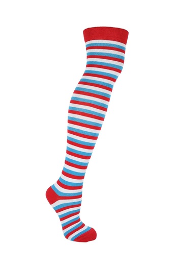 TİSTA Quality Cotton Knee High Socks with Red-Blue-White Stripes for Women