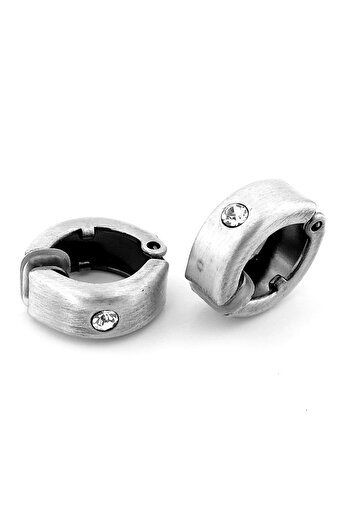 Solfera Zircon Single Stone Matte Gray Color Compression Hoop Men's Earrings ER063