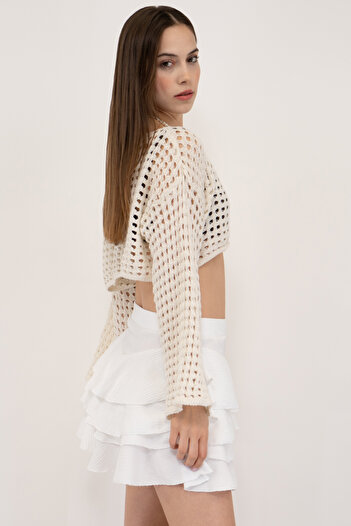 Soyo Women's White Quadra Ruffle Mini Skirt
