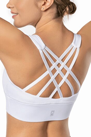 Lioness Activewear Sutien sport acoperit alb cu susținere înaltă la spate