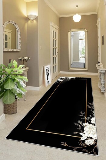 on the clouds Framed Flower Patterned Washable Non-Slip Living Room Carpet and Floor Mat - Stain Resistant