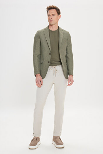 ALTINYILDIZ CLASSICS Green Slim Fit Patterned Blazer Jacket - Mono Collar