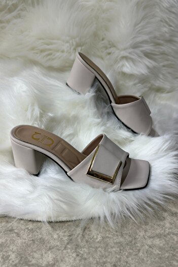 İmerShoes Καθημερινές μπεζ γυναικείες παντόφλες με αγκράφα Χοντρό τακούνι με λουράκι άκαμπτο δάχτυλο Άνετη μαλακή σόλα 219