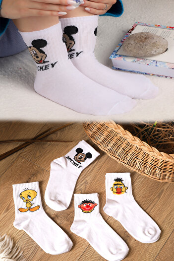 Esinti Women's Men's Socks Children's Socks Long Sports Socks Patterned Socket Socks Colorful Socks 4 Pieces