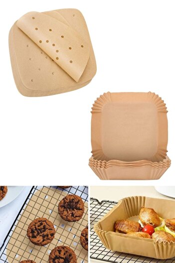 Buffer ® 200 Pieces of Air Fryer Baking Paper Disposable Oil Paper with Square Hole and Plate Model