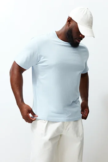 Trendyol Collection Light Blue Slim Fit Plus Size Comfortable Basic Cotton T-Shirt - TMNSS23TS00132