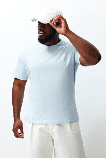 Trendyol Collection Light Blue Slim Fit Plus Size Comfortable Basic Cotton T-Shirt - TMNSS23TS00132