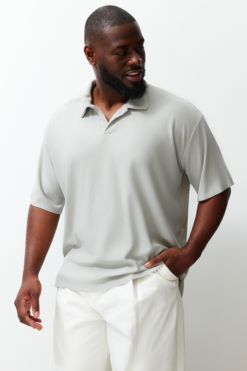 Trendyol Collection Plus Size Premium Stone Textured Ottoman Polo T-Shirt - Tmnss24Bf00047