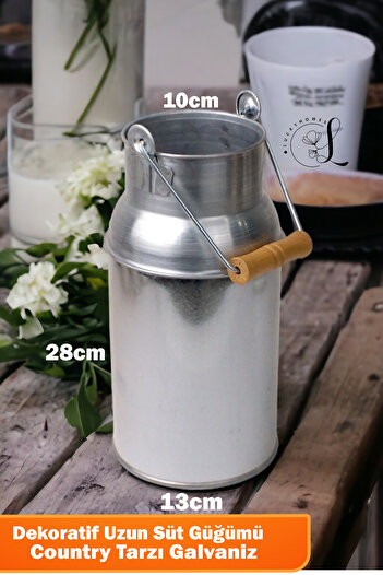 LUCKYHOMES Country Style Galvanized Long Milk Knot 28-13-10cm,Decorative Knot,Stainless Galvanized Long Wide Bucket