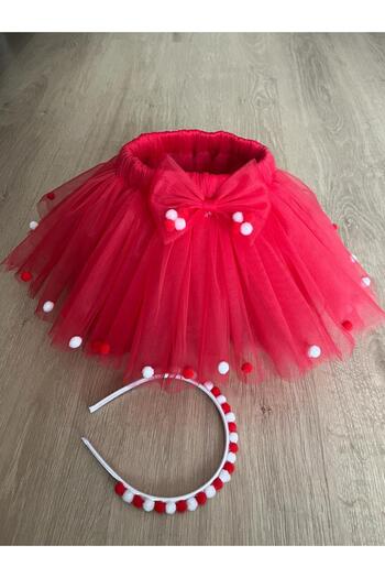 Sare Çocuk Giyim 23 April 29 October Special Concept Red Color Tutu Skirt and Buckle Set