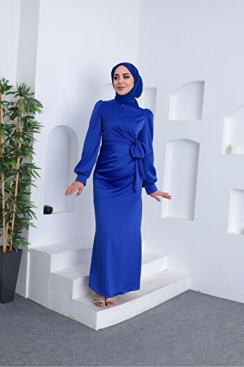 moda zeynaa YANDAN BAĞLAMA DETAYLI SATEN TESETTÜR ABİYE
