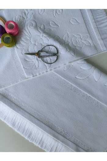 sarra 2-Piece SARRA ETAMIN FRINGED TOWEL SET (30x50-50x90 cm) - WHITE