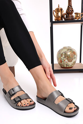 Wordex Mlx 10651 Double Buckle Women's Slippers Comfort Anatomical Women's Home and Outdoor Slippers
