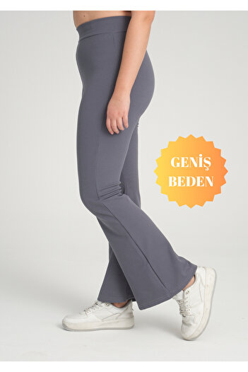 BANEGA Curve Plus Size Ribbed Flare Leg High Waist Anthracite Tights