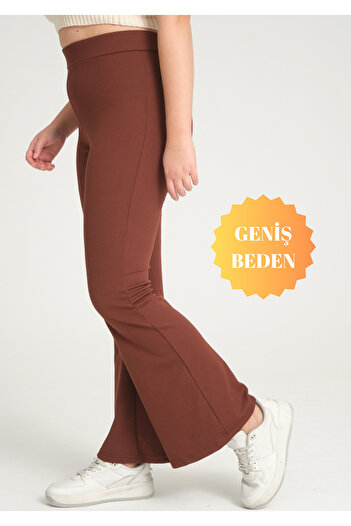 BANEGA Curve Large Size Ribbed Spanish Leg High Waist Recovery Brown Leggings