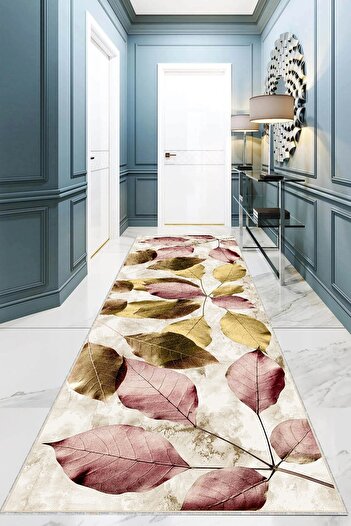on the clouds Pink Leaf Patterned Living Room Carpet and Runner - Digital Printing, Washable Non-Slip Base