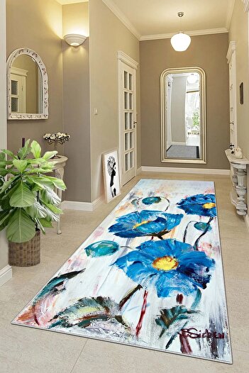 on the clouds Modern Living Room Flower Patterned Digital Printed Washable Non-Slip Based Carpet and Floor Mat