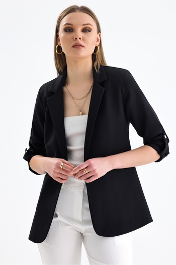 MD trend Women's Sleeve Foldable Shoulder Padded Lined Double Breasted Blazer Jacket