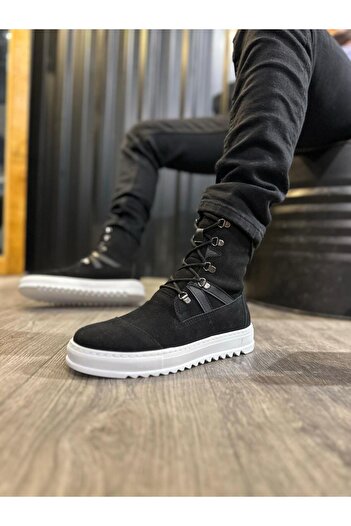 Knack Ανδρικά αθλητικά μποτάκια B12 Μαύρο Suede (Λευκή σόλα)