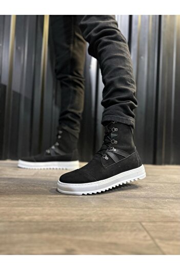 Knack Ανδρικά αθλητικά μποτάκια B12 Μαύρο Suede (Λευκή σόλα)