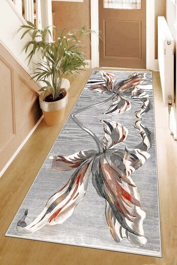 on the clouds Lilyum Flower Patterned - Washable Digital Printed Living Room Carpet and Runner