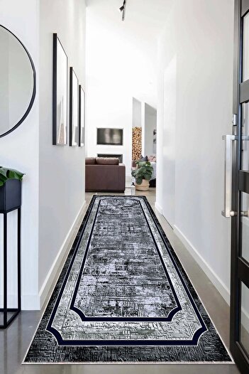 on the clouds Black and White Tie-Dye Patterned Digital Printed Washable Non-Slip Living Room Carpet and Runner