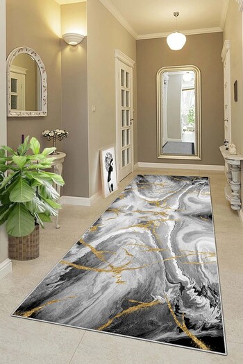 on the clouds Gold Marble Patterned - Stain Resistant and Washable Modern Living Room Carpet and Runner with Non-Slip Base