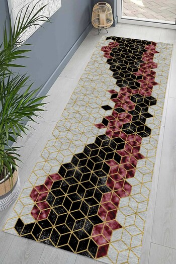 on the clouds Digital Printed and Washable Honeycomb Patterned Modern Living Room Carpet and Runner