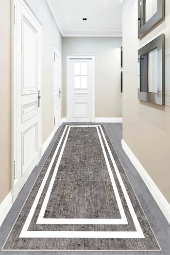 on the clouds White Gray Digital Printed Washable Modern Living Room Carpet and Runner - Flat Model