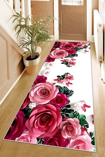 on the clouds Gray Vintage Rose Patterned Living Room Carpet - Washable Non-Slip Base