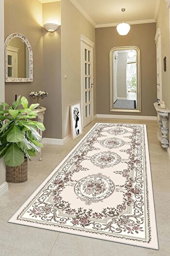 on the clouds Vintage Living Room Carpet with Rose Foil Pattern - Washable Non-Slip Base and Runner